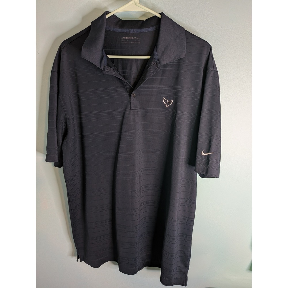 Nike Golf Mens Navy‎ Blue Shadow Stripe Eagle Logo Performance Polo Shirt XL